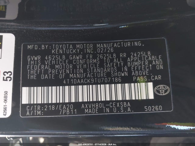 Toyota Camry Nightshade 2026 4T1DAACK9TU707186 Image 9