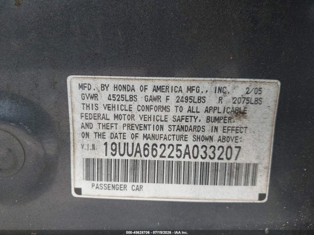Продаж на аукціоні авто 2005 Acura Tl, vin: 19UUA66225A033207, номер лоту: 45628706