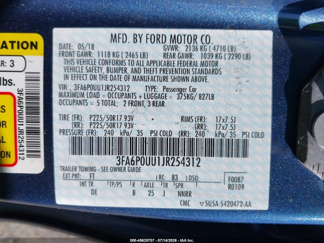 Ford Fusion Hybrid S 2018 3FA6P0UU1JR254312 Image 9
