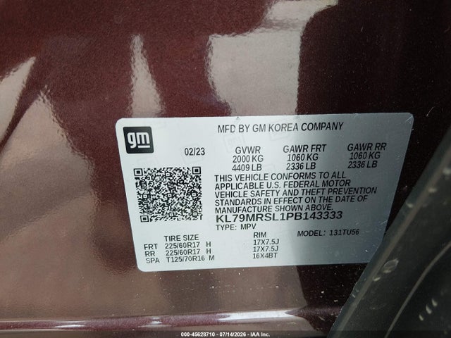 Продажа на аукционе авто 2023 Chevrolet Trailblazer Awd Lt, vin: KL79MRSL1PB143333, номер лота: 45628710