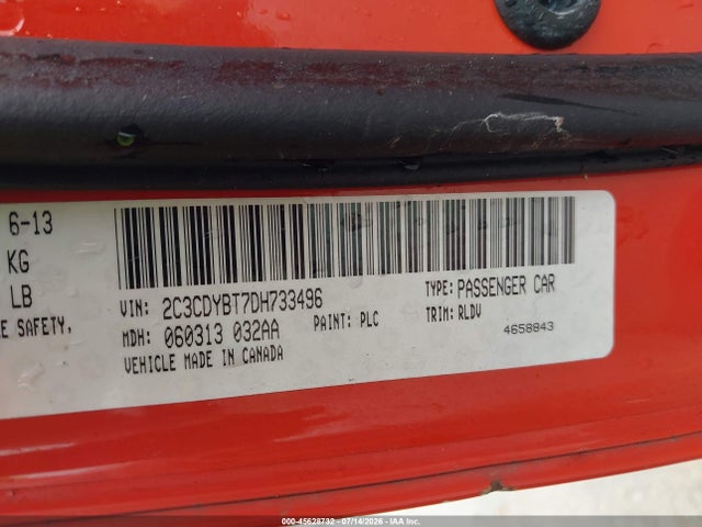45628732 :رقم المزاد ، 2C3CDYBT7DH733496 vin ، 2013 Dodge Challenger R/t Classic مزاد بيع