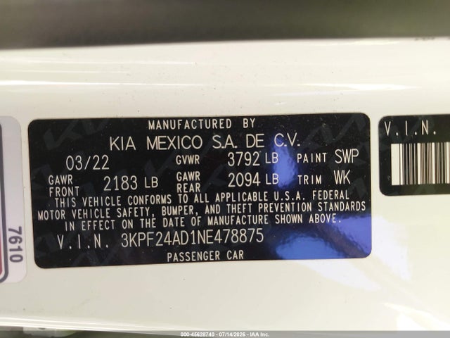 KIA Forte Lxs 2022 3KPF24AD1NE478875 Image 9