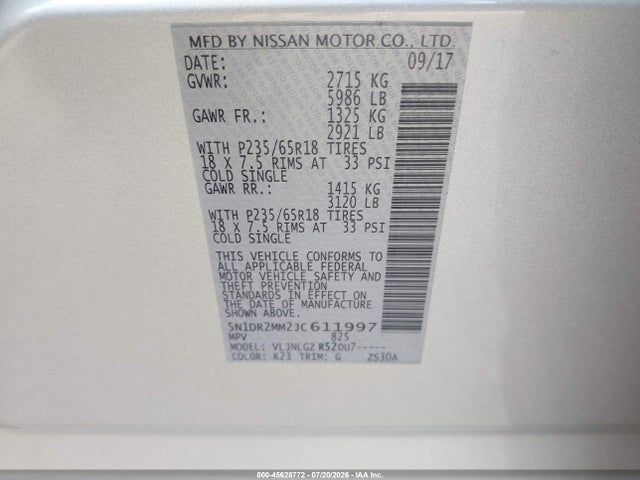 Nissan Pathfinder Sl 2018 5N1DR2MM2JC611997 Image 9