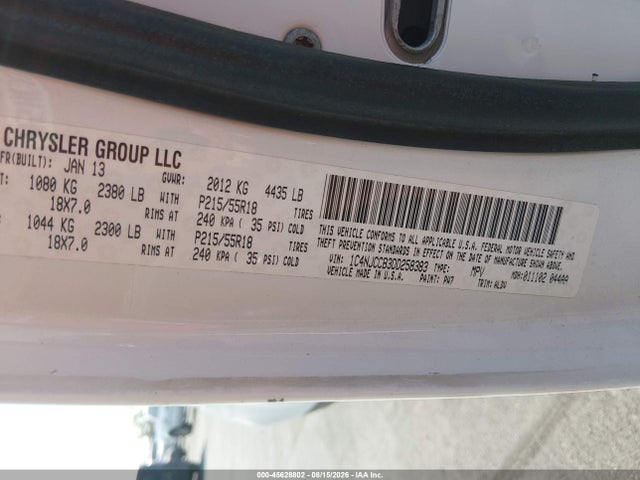 Продаж на аукціоні авто 2013 Jeep Compass Limited, vin: 1C4NJCCB3DD258383, номер лоту: 45628802