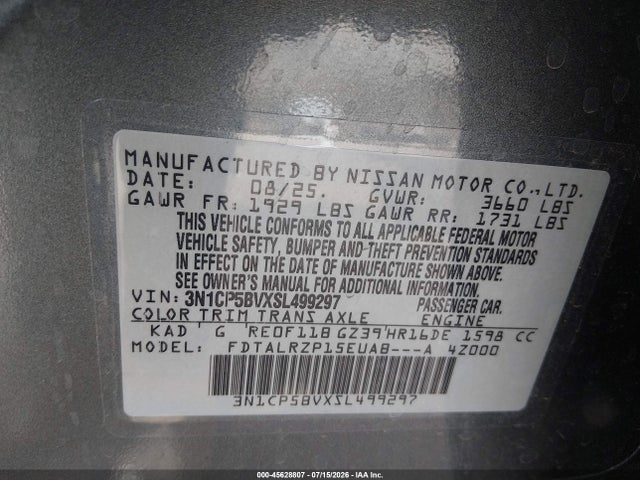 45628807 :رقم المزاد ، 3N1CP5BVXSL499297 vin ، 2025 Nissan Kicks Play S مزاد بيع