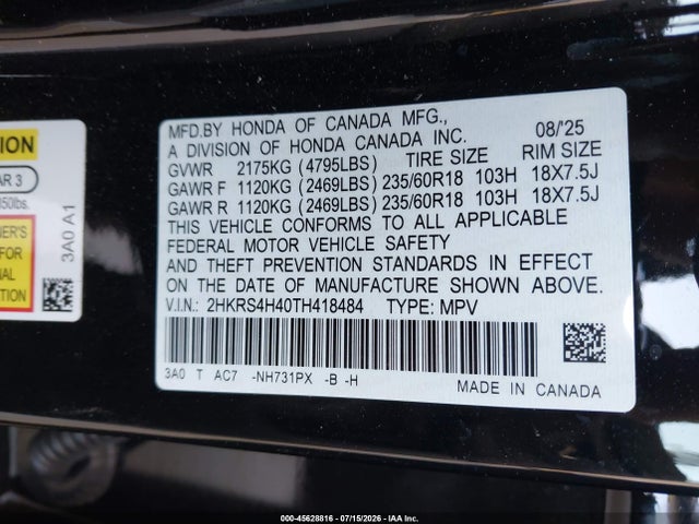 2HKRS4H40TH418484 Honda Cr-v Ex Awd