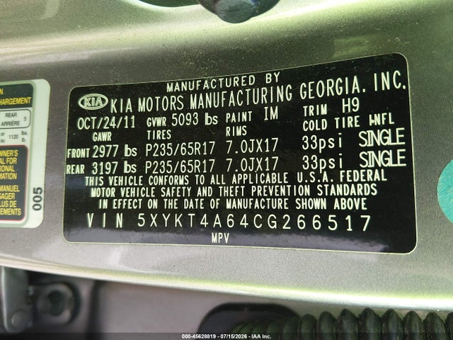 Продаж на аукціоні авто 2012 Kia Sorento Lx, vin: 5XYKT4A64CG266517, номер лоту: 45628819