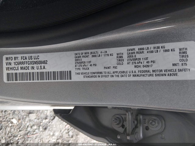 2025 Ram 1500 Big Horn  4x4 5'7 Box მანქანა იყიდება აუქციონზე, vin: 1C6RRFFGXSN508462, აუქციონის ნომერი: 45628947