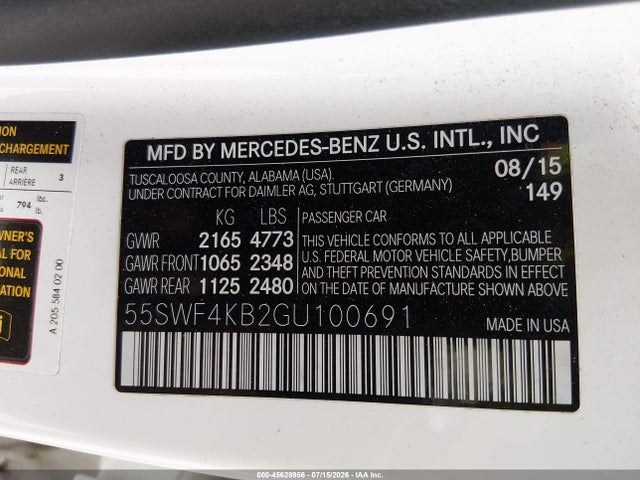 2016 Mercedes-benz C 300 4matic მანქანა იყიდება აუქციონზე, vin: 55SWF4KB2GU100691, აუქციონის ნომერი: 45628956
