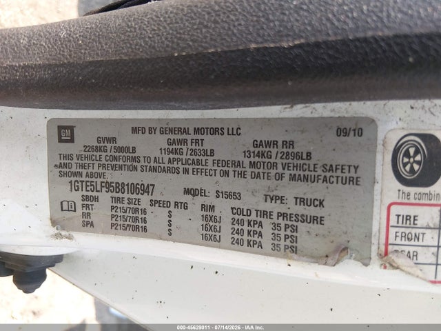 45629011 :رقم المزاد ، 1GTE5LF95B8106947 vin ، 2011 Gmc Canyon Work Truck مزاد بيع