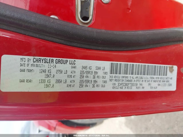 2015 Dodge Journey Sxt მანქანა იყიდება აუქციონზე, vin: 3C4PDCBB2FT593150, აუქციონის ნომერი: 45629014