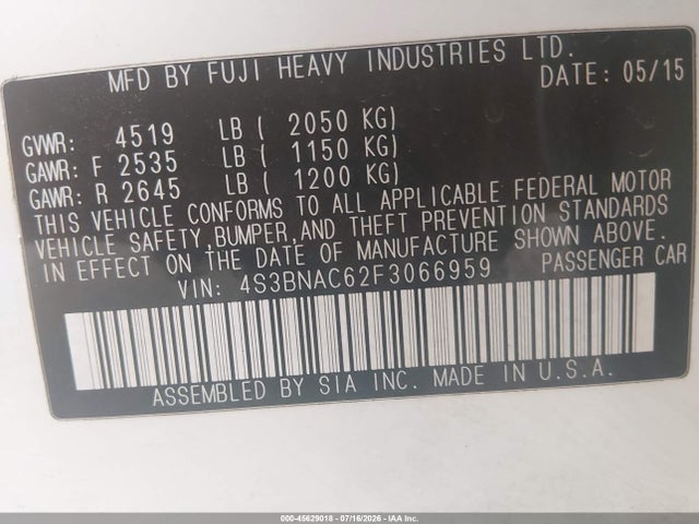 Subaru Legacy 2.5i Premium 2015 4S3BNAC62F3066959 Image 9