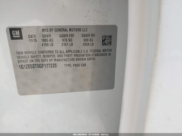 Продаж на аукціоні авто 2016 Chevrolet Malibu 1lt, vin: 1G1ZE5ST6GF177228, номер лоту: 45629036