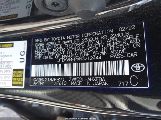JTDKAMFPXN3212444 Toyota Prius Prime Le