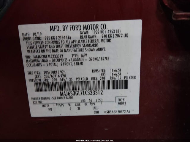 Ford Ecosport Se 2020 MAJ6S3GL7LC333312 Image 9