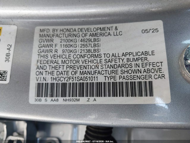 1HGCY2F51SA051011 Honda Accord Hybrid Sport