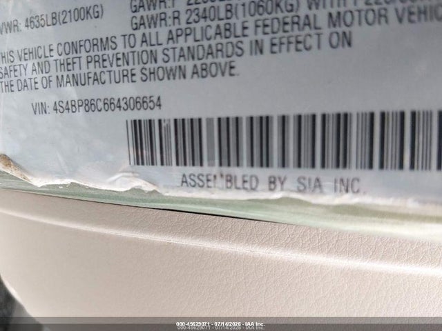Aukcja sprzedaży 2006 Subaru Outback 3.0r L.l. Bean Edition, vin: 4S4BP86C664306654, numer aukcji: 45629071