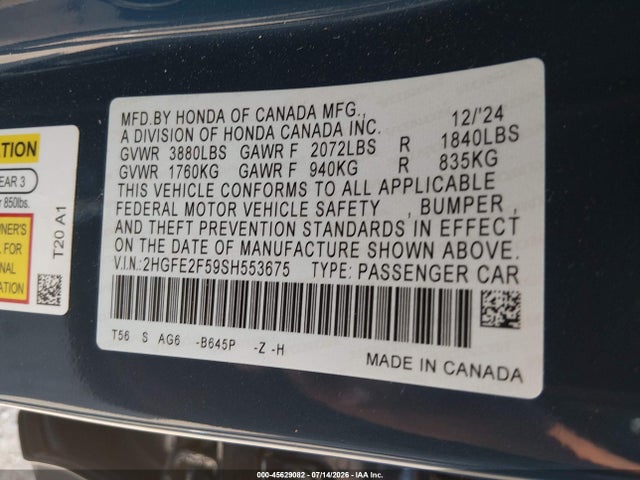 Honda Civic Sport 2025 2HGFE2F59SH553675 Image 9