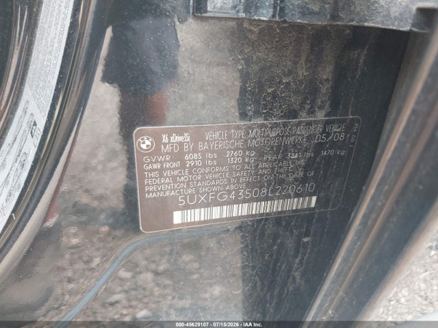 2008 Bmw X6 Xdrive35i მანქანა იყიდება აუქციონზე, vin: 5UXFG43508L220610, აუქციონის ნომერი: 45629107