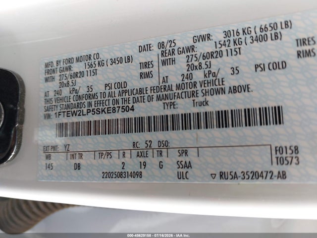 Aukcja sprzedaży 2025 Ford F-150 Stx, vin: 1FTEW2LP5SKE87504, numer aukcji: 45629158
