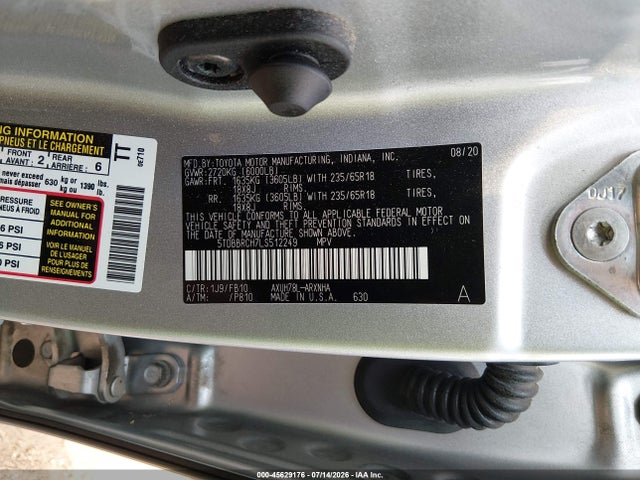 2020 Toyota Highlander Hybrid Le მანქანა იყიდება აუქციონზე, vin: 5TDBBRCH7LS512249, აუქციონის ნომერი: 45629176