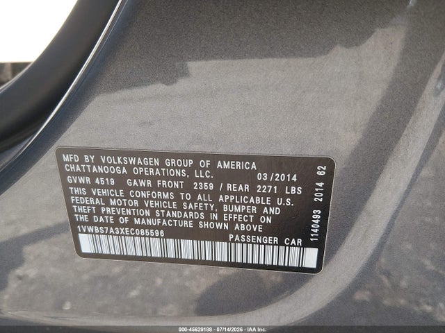 Volkswagen Passat 1.8t Se 2014 1VWBS7A3XEC085596 Image 9
