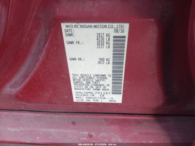 1N4AL3AP9GC291167 Nissan Altima 2.5 Sr
