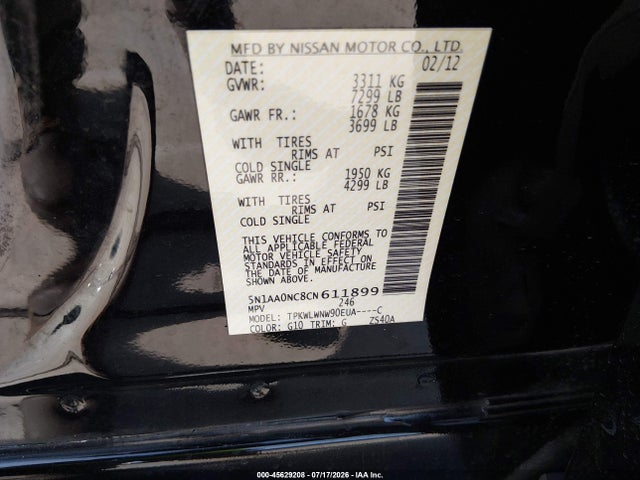45629208 :رقم المزاد ، 5N1AA0NC8CN611899 vin ، 2012 Nissan Armada Platinum مزاد بيع