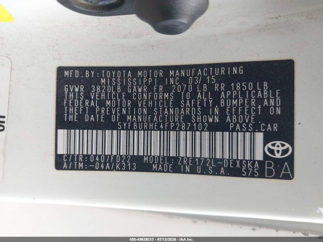 Toyota Corolla S Plus 2015 5YFBURHE4FP287102 Image 9