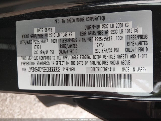 Aukcja sprzedaży 2014 Mazda Cx-5 Touring, vin: JM3KE4CY6E0366658, numer aukcji: 45629231