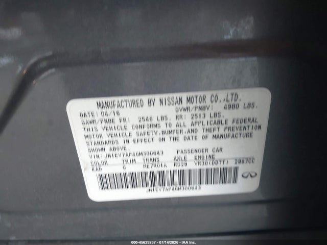 Продаж на аукціоні авто 2016 Infiniti Q50 3.0t Premium, vin: JN1EV7AP4GM300643, номер лоту: 45629237
