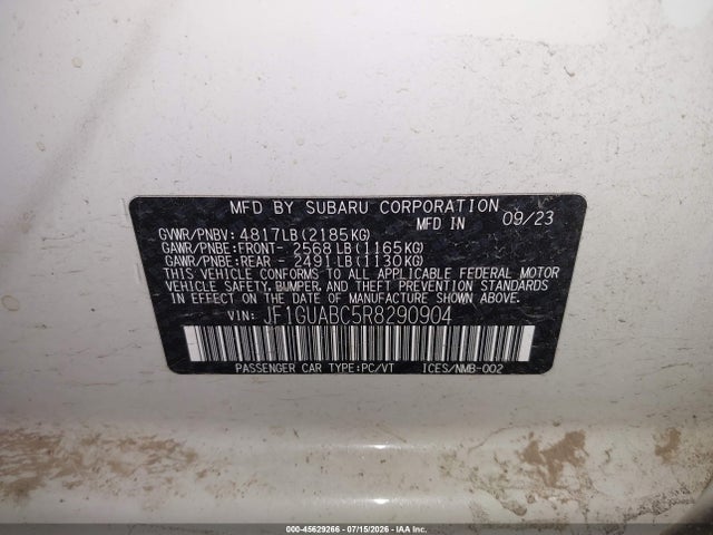Aukcja sprzedaży 2024 Subaru Impreza Base 5-door, vin: JF1GUABC5R8290904, numer aukcji: 45629266