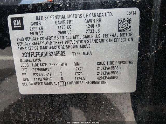 Chevrolet EQUINOX LT 2014 2GNFLFEK3E6346502 Image 9