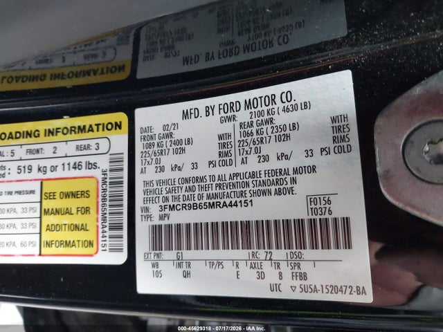 3FMCR9B65MRA44151 Ford Bronco Sport Big Bend