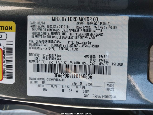 Ford Fusion Titanium 2015 3FA6P0K91FR160856 Image 9