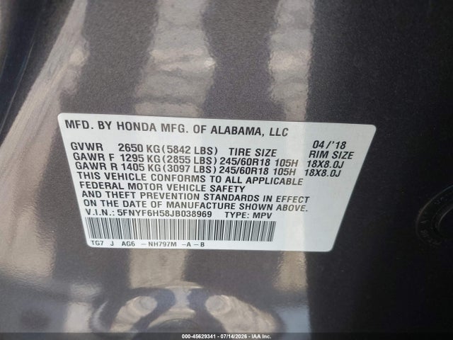 Honda Pilot Ex-l 2018 5FNYF6H58JB038969 Image 9