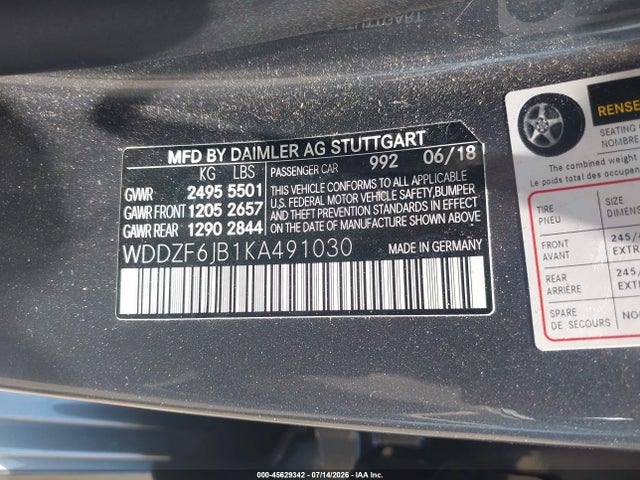 Aukcja sprzedaży 2019 Mercedes-benz E 450 4matic, vin: WDDZF6JB1KA491030, numer aukcji: 45629342