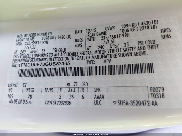 Ford ESCAPE S 2016 1FMCU0F73GUB83365 Image 9