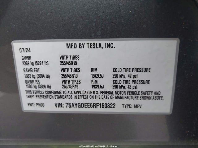 Aukcja sprzedaży 2024 Tesla Model Y Long Range Dual Motor All-wheel Drive, vin: 7SAYGDEE6RF150822, numer aukcji: 45629375