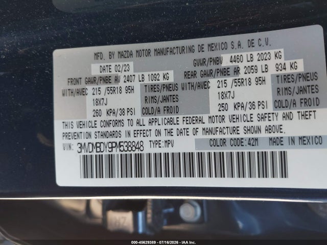 Продажа на аукционе авто 2023 Mazda Cx-30 2.5 Turbo Premium, vin: 3MVDMBDY9PM538848, номер лота: 45629389