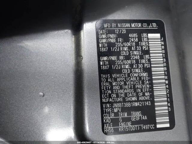 45629407 :رقم المزاد ، JN8BT3BB1RW421143 vin ، 2024 Nissan Rogue Sv Intelligent Awd مزاد بيع