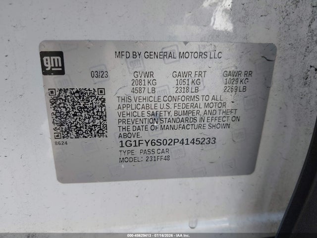 45629413 :رقم المزاد ، 1G1FY6S02P4145233 vin ، 2023 Chevrolet Bolt Euv Fwd Lt مزاد بيع