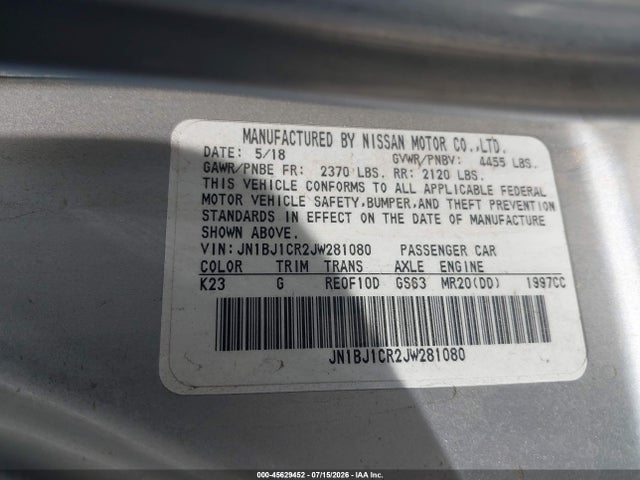 JN1BJ1CR2JW281080 Nissan Rogue Sport S