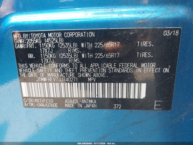 Aukcja sprzedaży 2018 Toyota Rav4 Xle, vin: JTMWFREV7JJ740271, numer aukcji: 45629468