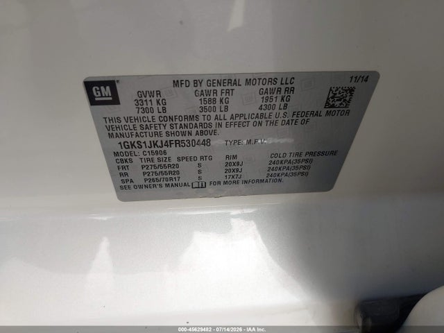 Aukcja sprzedaży 2015 Gmc Yukon Xl Denali, vin: 1GKS1JKJ4FR530448, numer aukcji: 45629482