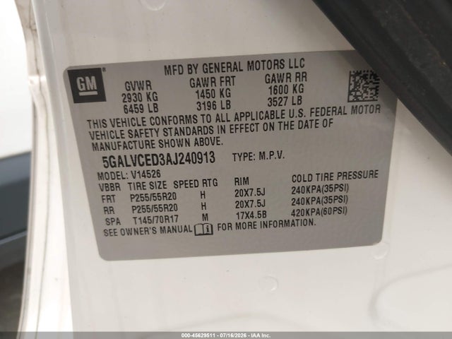 45629511 :رقم المزاد ، 5GALVCED3AJ240913 vin ، 2010 Buick Enclave 2xl مزاد بيع