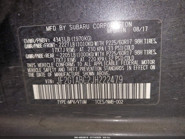 Subaru Crosstrek 2.0i Premium 2018 JF2GTABC2JH222479 Image 9