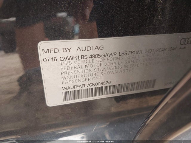 Продаж на аукціоні авто 2016 Audi A4 Premium Plus, vin: WAUFFAFL7GN008526, номер лоту: 45629539