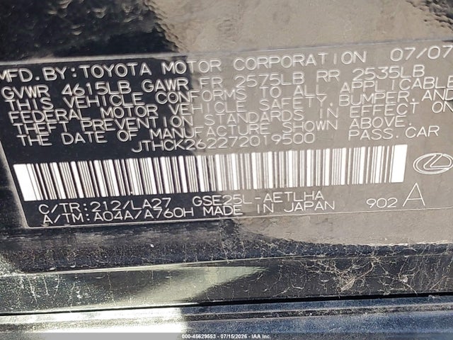 45629553 :رقم المزاد ، JTHCK262272019500 vin ، 2007 Lexus Is 250 مزاد بيع