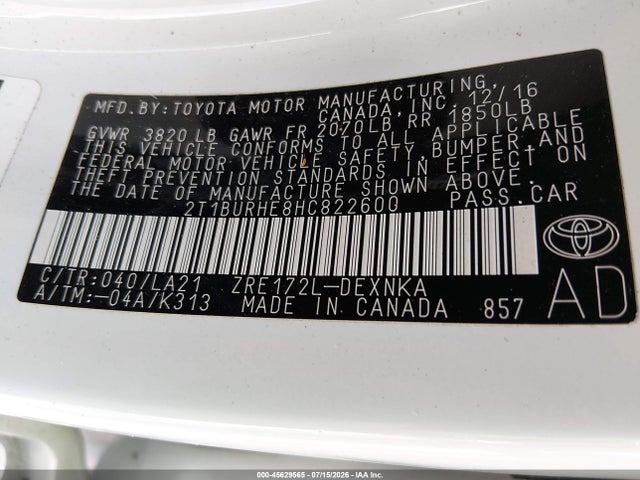 Toyota Corolla Xle 2017 2T1BURHE8HC822600 Image 9